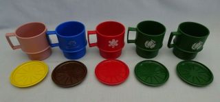 5 Vintage Tupperware Coffee Cups Mugs 1312 Coasters 1313 Camping Rv Assorted