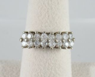 Vintage Style 925 Sterling Silver Two Row Cz Band Ring Anniversary Wedding Sz 7