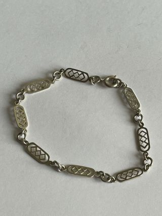 Vintage 925 Sterling Silver Fancy Panel Link Bracelet 7.  5 Inch Ladies