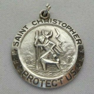 Vintage Saint Christopher Protect Us Chapel Sterling Religious Medal Pendant
