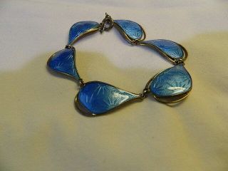 Vintage 925s Sterling Silver Blue Enamel Bracelet From Norway Ex