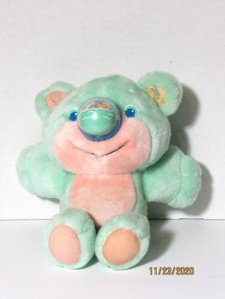 Vintage 1987 Playskool Nosy Bear Green Plush Pink Dolphins Stuffed Animal