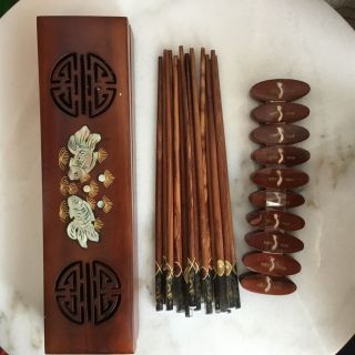 Vintage Vietnamese Wooden Chopsticks Box Set 507