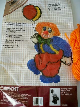 Vtg Caron Latch Hook Kit K3382 Dancing Clancy 18 By 24 Rug Made In Usa W/hook