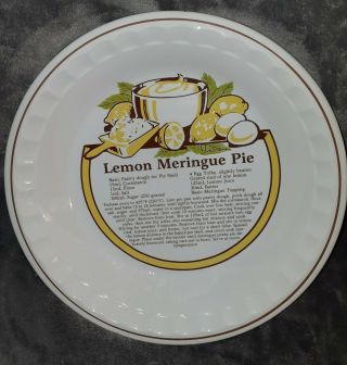Vintage Ceramic Lemon Meringue Pie Plate Includes Recipe On Bottom