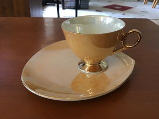 Vintage Japanese Pearl,  Lustre,  Tea Cup And Sauce / Retro Gold Rimmed
