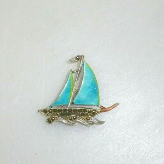 Vintage Costume Jewellery Enamel Brooch - Sailing Ship