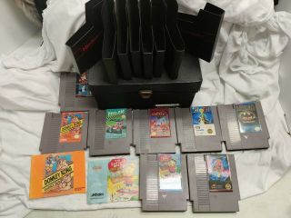 Vintage Nintendo Nes Game Holder And 8 Games,  R.  C.  Pro - Am,  Karnov,  Spy Vs.  Spy,  Don