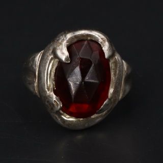 VTG Sterling Silver - HAND CRAFTED Faceted Red Glass Ring Size 7 - 10.  5g 2