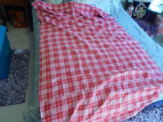 Vtg 1930s 40s Early Cotton Fabric Red White Plaid Duvet 60 W 80 L Cabin Ready
