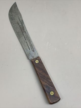 Vintage Kitchen Knife Carbon Steel Wood Handle Brass Rivets 7 " Blade Unmarked