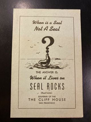 Vintage Ad The Cliff House San Francisco California Seal Rocks Souvenir 1950s?