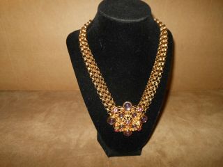 Vtg Jose Barrera For Avon Pink & Purple Glass Stone Pendant Necklace