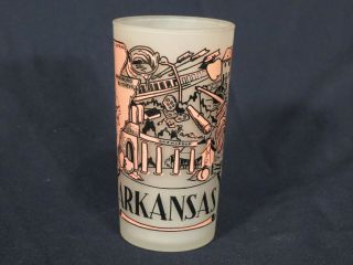 Vintage State Of Arkansas Drinking Glass Souvenir Frosted White Pink Graphics