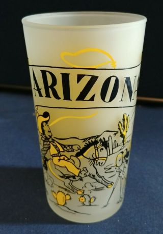 Vintage Arizona State Souvenir Frosted Glass 8 Oz Tumbler 1950 