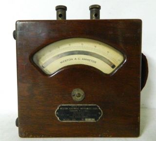 Vintage Weston Electrical Inst.  Co.  Ammeter Model 155 In Wooded Case -
