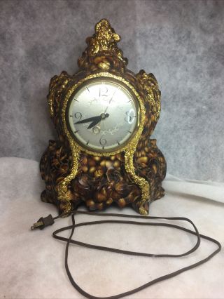 Vintage 50s Lanshire Brown Resin Vomit Clock Shells Electric Heavy Gold Flake