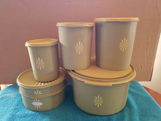 Vintage Tupperware Avacado Green Canister Set Of 6
