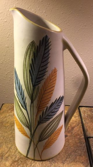 Vintage Italy Pitcher Hand - Painted Leaves: Gold,  Blue,  Green F - 27 - 93.  9196