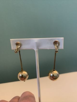 Vintage Gold Tone Drop Ball Dangle Clip On Earrings Jewelry Monet KK82 3