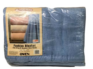 Vintage,  King Or Queen Polyester Acrylic Blanket With Satin Trim,  Blue.  2 Pack