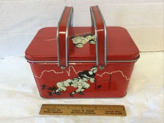 Best Vintage Decoware Tin Picnic Basket Lunch Box Children Play Scenes Football