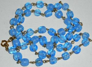 Vintage Unsigned Blue Glass Beaded Gold & Silver Tone Choker Necklace