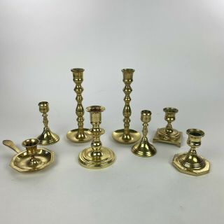 Vintage Set Of 8 Brass Polished Candlestick Candle Holders Wedding Decor Mixture