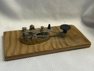 Vtg Morse Code Telegraph Machine Mounted On Wood