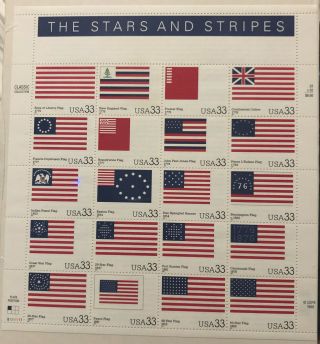 Vintage Fv$6.  60 Usps Stamps The Stars And Stripes Full Sheet 20 33 Cents 1999
