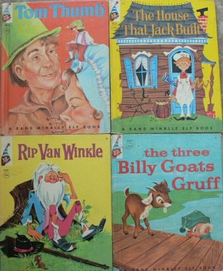 4 Vintage Rand Mcnally Elf Books Rip Van Winkle,  House That Jack Built,  Tom