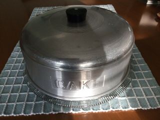 Vtg Kromex 2 Pc Cake Carrier/ Holder.  Aluminum Top,  Bakelite Knob,  Glass Plate
