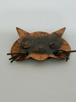 Vintage Copper Hand Wrought Cat Brooch Signed Myked