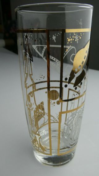 Vintage Glass,  1960s,  Space Exploration,  Gilt And White Print,  Very Unusual