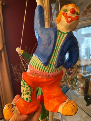 Vintage Mexico Large Paper Mache Clown Holding Balloons Artist Painter Signed