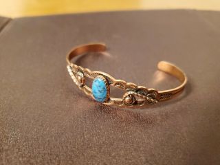 Vintage Solid Copper Navajo Turquoise Cuff Bracelet