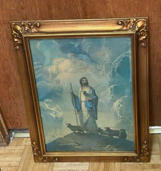 Vintage Large Framed Jesus Religious Picture 24.  5 X 19.  5