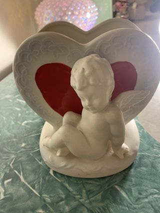 Large Vintage Lefton Heart Shaped Valentines Cupid Angel Valentines Day Planter