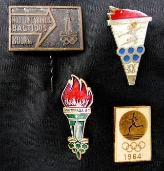 VINTAGE SUMMER OLYMPIC GAMES BADGES; TOKYO 1964,  MUNICH 1972,  MOSCOW 1980. 3
