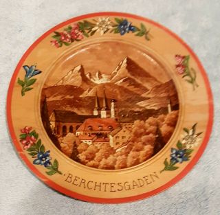 Three Vintage Decorated Wood Souvenir Plates From Germany