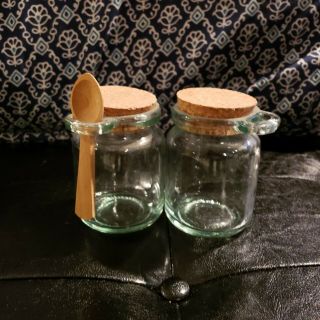 Small Vintage Herb Or Sugar Jars With Spoon