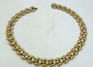 Vintage Crown Trifari Circa 1940s Gold Tone Necklace With Rhinestones Scarce