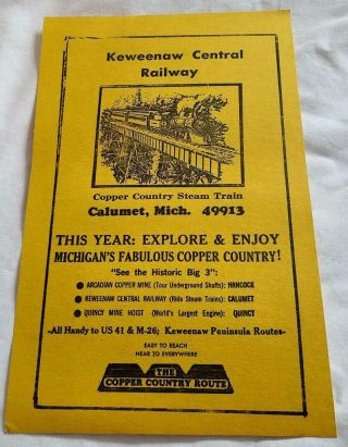 1960s Keweenaw Central Railroad Steam Train Copper Country Michigan Flyer W Map
