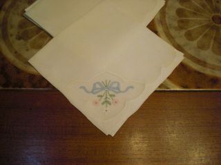 4 Vintage Madeira Linen And Organdy Embroidered Napkins