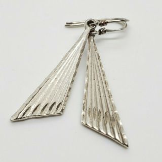 Lovely Vintage Signed 925 Sterling Silver Modernist Fan Blade Dangle Earrings