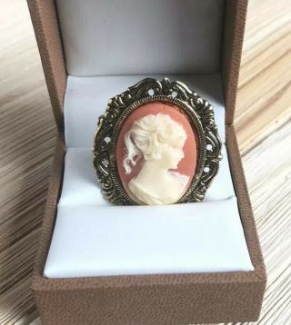 Cameo Pendant Vintage Hand Carved Shell Cameo Italy Brooch Pin Pendant