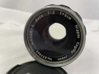 Vintage Nikon Nippon Kogaku Nikkor - S Auto 1:2 f=5cm Lens (Made in Japan) 3