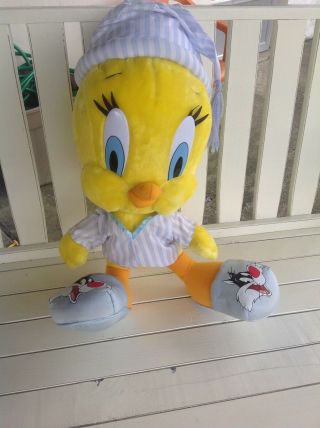 Vtg Looney Tunes 24 " Large Huge Tweety Bird Pajama Sylvester Shoes Plush Toy