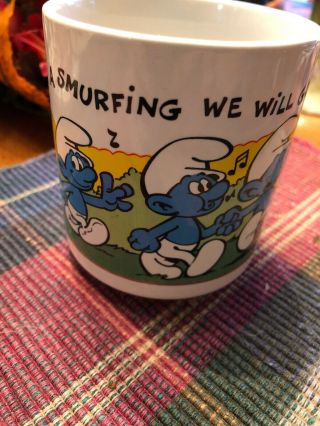 Smurf Mug Vintage 1981 Wallace Berrie " A Smurfing We Will Go