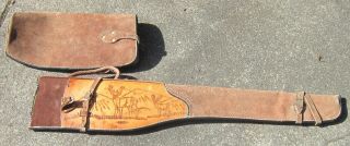 Vintage HAND - TOOLED LEATHER RIFLE/SHOTGUN CASE 2 - Part Adjustable MEXICO Deer 3
